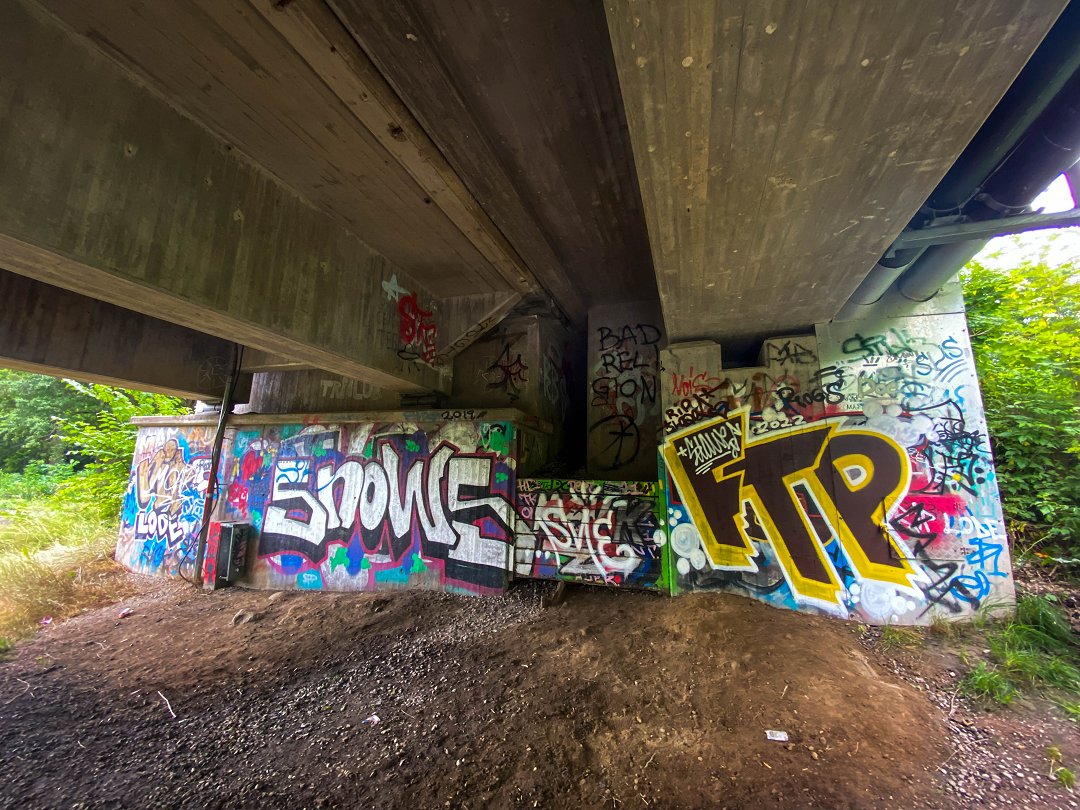 Sörkvarnsforsens naturreservat - juli 2022 graffiti under bron