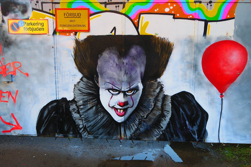 Snösätra industriområde - december 2017 graffiti clown